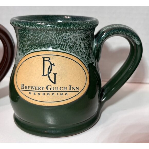 Deneen Pottery Lot of 3 Mugs Cozy Inns Brown Green Handmade USA Round - Picture 4 of 7